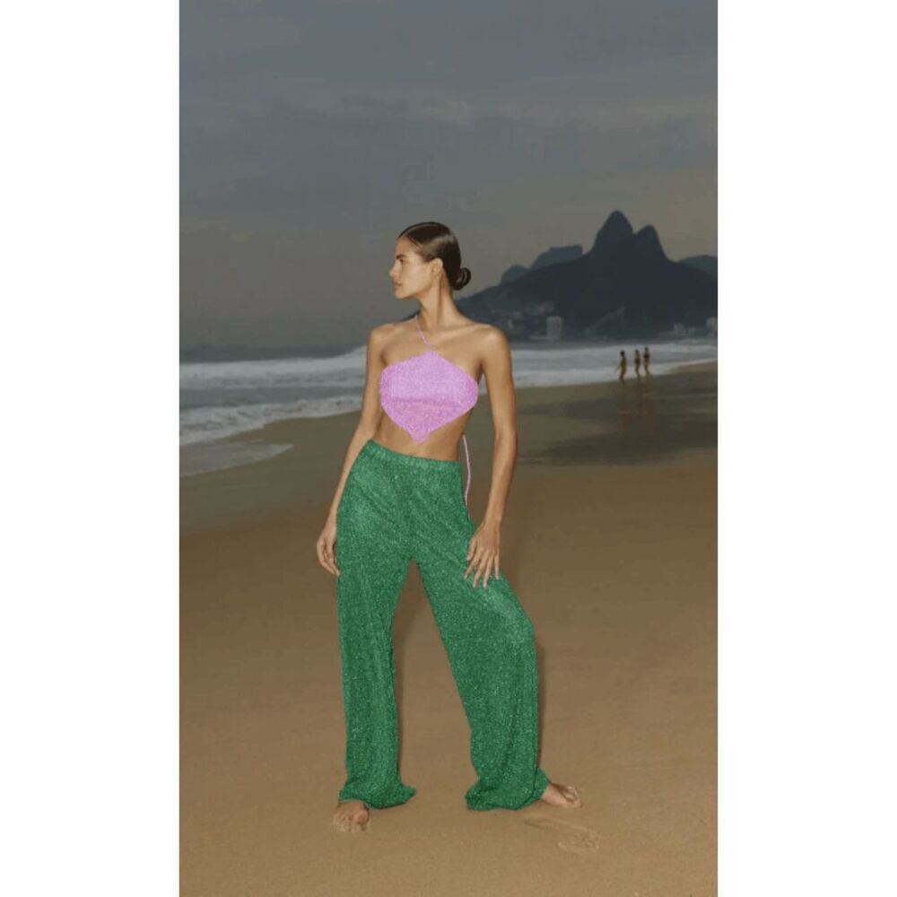 Baobab Osaka Shimmer High Waist Wide Leg Swim Cover Up Pants Green Size Small - Picture 2 of 5